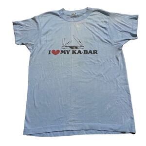 Vtg Ka Bar Pocket Knife Tee Shirt Men S Blue Single Stitch USA 70s I Heart My